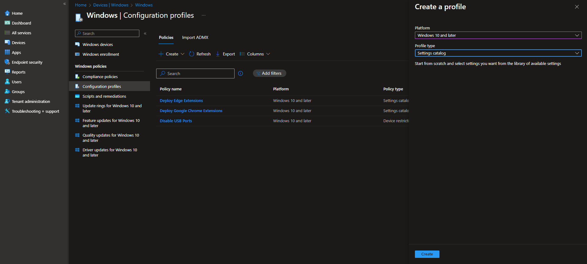 Creating configuration profile for restart notification